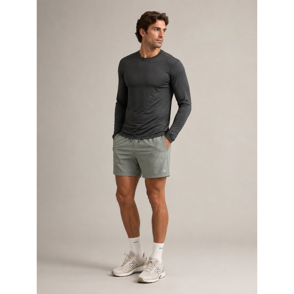 Vuori Tuvalu Stretch T-Shirt Mens Large Charcoal Heather Long Sleeve Crew Neck